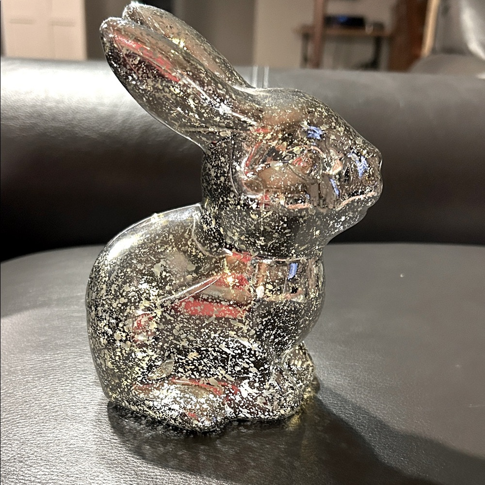 Plastic Bunny decoration. Looks like mercury glass, but unbreakable